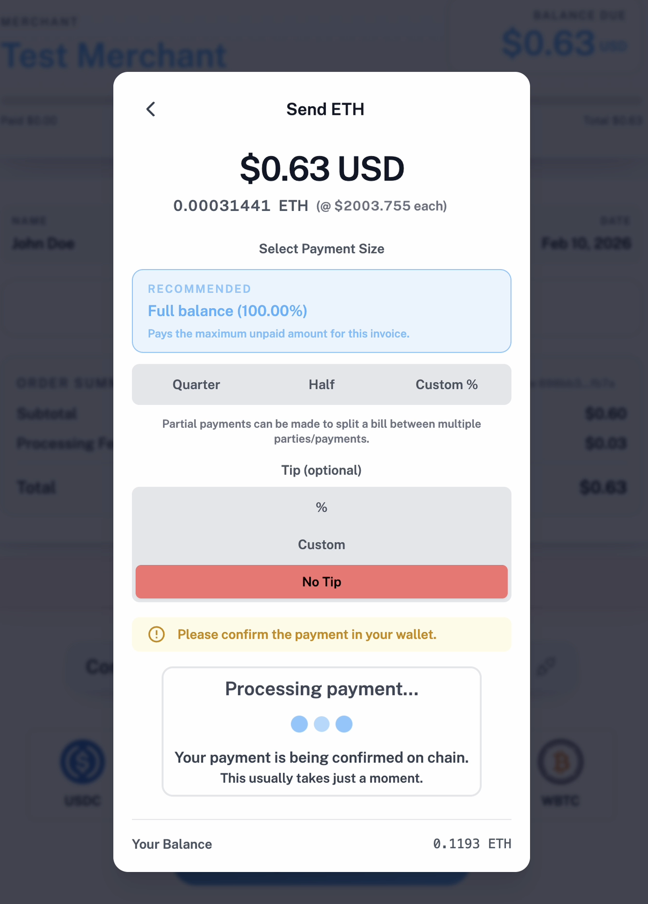 Payment processing step